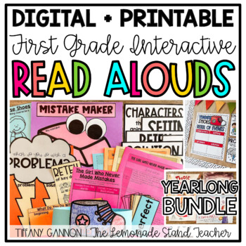 Preview of First Grade Interactive Read Aloud Lessons ENTIRE YEAR BUNDLE Digital + Print