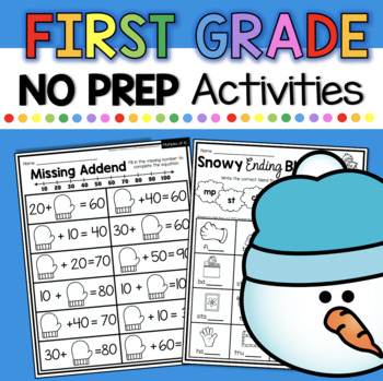 Preview of First Grade January Worksheets Snowman Winter Printables No Prep Chinese Dragons