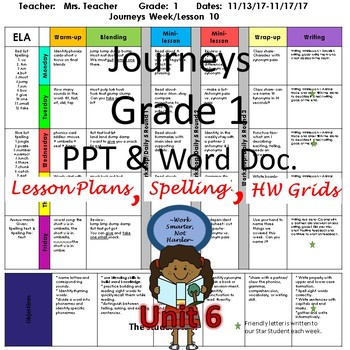 Preview of First Grade Journeys Lesson Plans Unit 6 with spelling- ALL editable