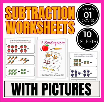 Preview of First Grade  Kindergarten  Math - ⭐⭐⭐Simple Subtraction Worksheets with pictures