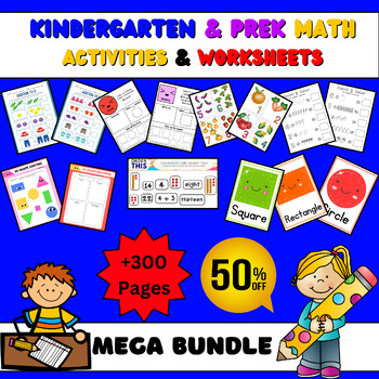 Preview of First Grade Kindergarten Math Worksheets & Literacy + 300 Pages BUNDLE