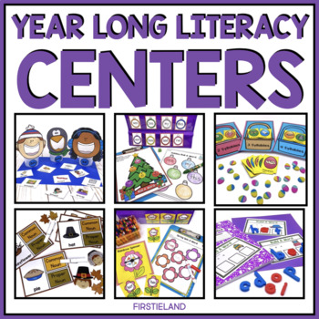 Preview of First Grade Literacy Stations | Monthly Literacy Centers Games And Activities