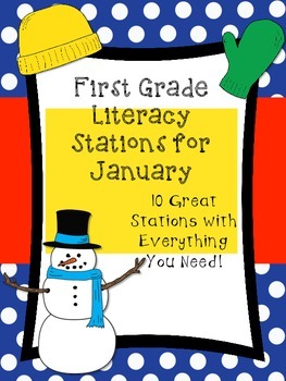 Preview of First Grade Literacy Stations for January (10 Ready to Go Engaging Stations)