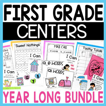 Preview of No Prep First Grade Centers for the Year- Math, Literacy, ELA, Reading, Writing