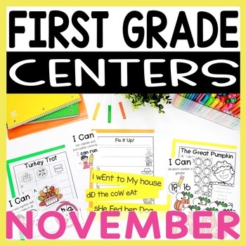 Preview of First Grade Literacy and Math Centers November