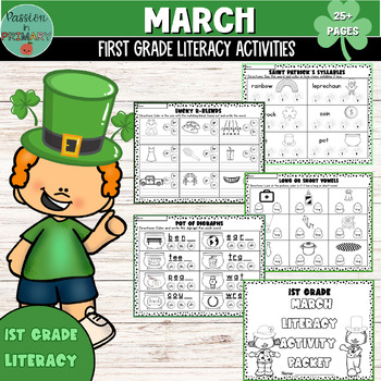 Preview of First Grade MARCH Literacy Activities | St. Patrick's Day Phonics | No Prep