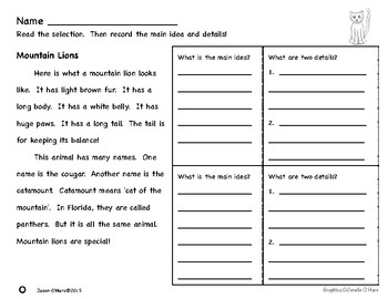main idea worksheets 1st grade