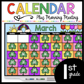 Preview of First Grade March Calendar St. Patrick's Day Digital Google Slides Phonics SEL