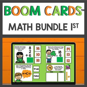 Preview of First Grade March Math Boom Cards™ Digital Activities