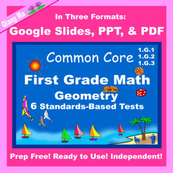 Preview of First Grade Math Geometry 1.G Tests in Google Slides PDF PPT