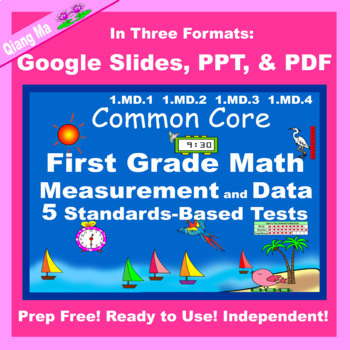 Preview of First Grade Math Measurement and Data 1.MD Tests in Google Slides PDF PPT