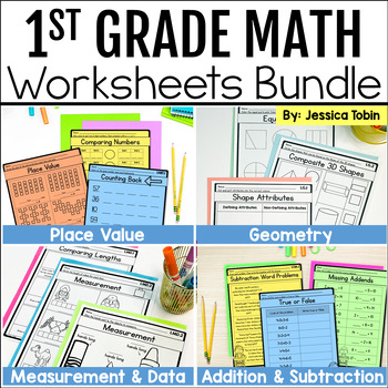 Preview of Math Worksheets, 1st Grade Math Review Worksheets Bundle, Common Core