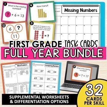 Preview of First Grade Math Activities and Task Cards Full Year Bundle