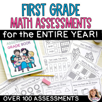 Preview of First Grade Math Assessments Bundle for the Entire Year