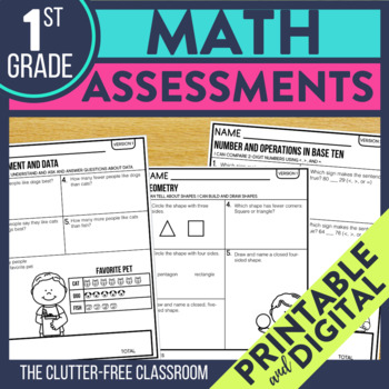 Preview of First Grade Math Assessments | Progress Monitoring for the Whole School Year