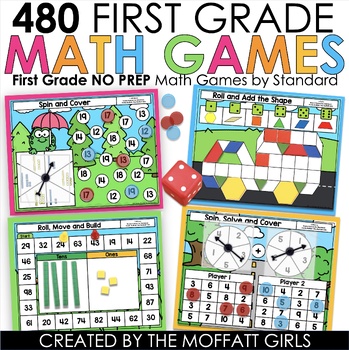 Preview of First Grade Math Games NO PREP Centers + Small Group Board Games by Standard