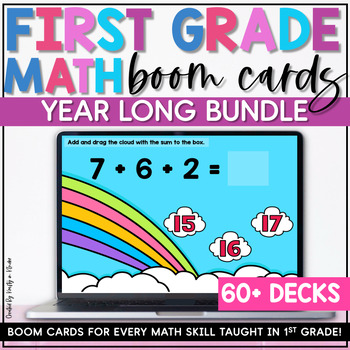 Preview of First Grade Math Centers No-Prep Math Games YEAR LONG Bundle of Math Boom Cards