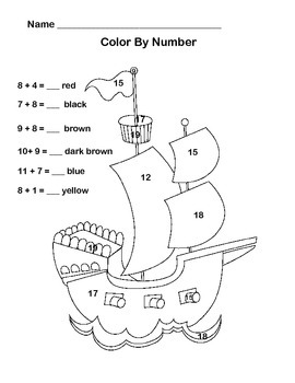 First Grade Math-CCSS1.OA.C.6- Add and Color -Pirates Theme by Linda ...