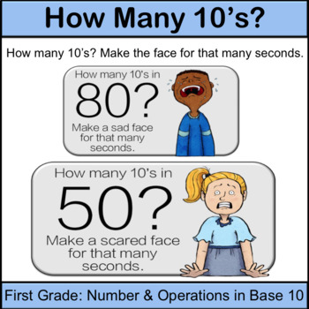 Preview of First Grade Math Center: How Many 10’s? (Emotions)
