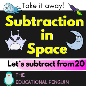 Preview of First Grade Math Center | Subtraction 1-20 - Space Theme | BOOM CARDS