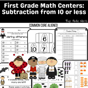 Preview of First Grade Math Centers-Subtraction from 10 or Less