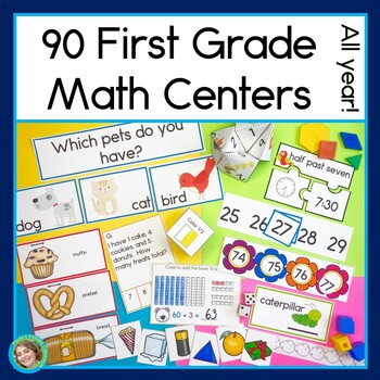 Preview of First Grade Math Centers Year Long Bundle | Back to School Math Activities