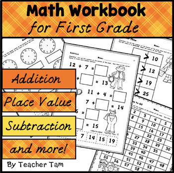 Preview of Math Worksheets First Grade Addition Subtraction Shapes Place Value