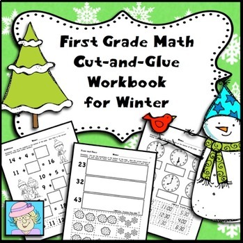 Preview of Winter Math Worksheets First Grade Addition Subtraction Shapes Place Value
