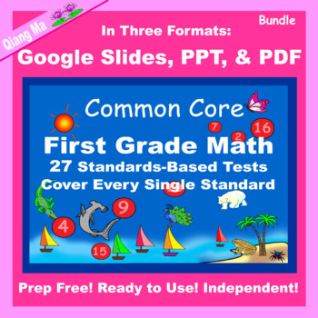 Preview of First Grade Math Common Core Tests Bundle Google Slides PDF PPT