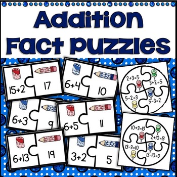 Preview of First Grade Math First Day Fact Fluency & Related Facts Puzzles