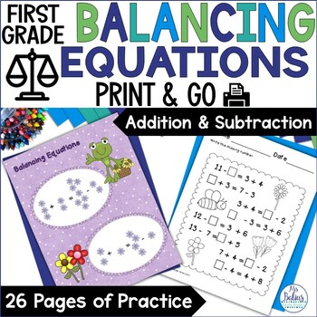 Preview of First Grade Math {Frog Math} Balancing Equations Add AND Subtract