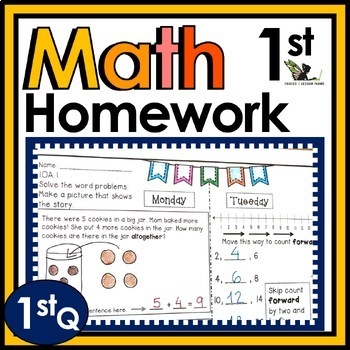 Preview of First Grade Weekly Math Homework Worksheets and Spiral Review Activities - 1st Q