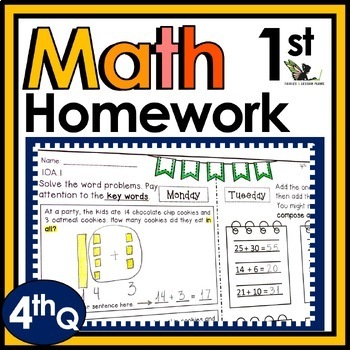 Preview of First Grade Weekly Math Homework Worksheets and Spiral Review Activities - 4th Q