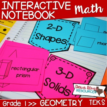 Preview of First Grade Math Interactive Notebook: Geometry- 2-D Shapes & 3-D Solids (TEKS)