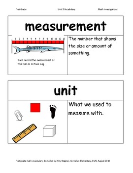 First Grade Math Investigations Unit Five Vocabulary | TpT