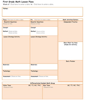 First Grade Math Lesson Plan Template With Common Core Standards And Eq S