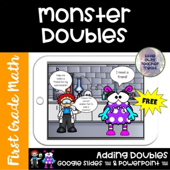 Preview of FREE BONUS First Grade DIGITAL Math Center | Adding Doubles | Monster Doubles