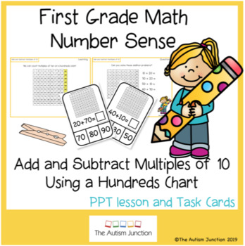 Preview of First Grade Math Number Sense: 10 More 10 Less Using a Hundreds Chart