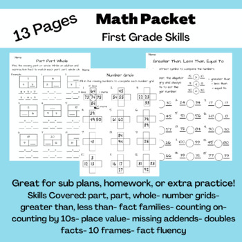 Preview of First Grade Math Packet | Math Practice Sheets
