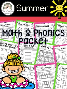 Preview of First Grade Math & Phonics Summer Review Packet | Summer School Packet