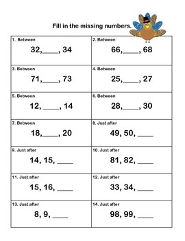 First Grade Math Practice-Counting and Ordering Numbers-Thanksgiving Theme