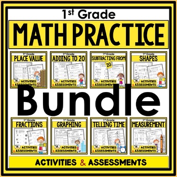 Preview of First Grade Math Practice Worksheets, Math Activities, and Assessments Bundle
