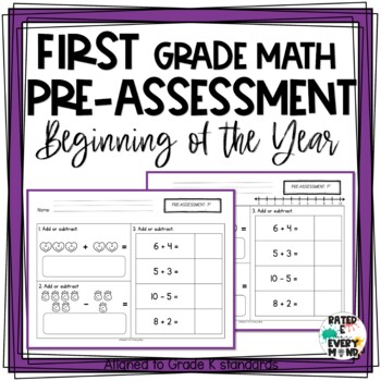 Preview of First Grade Math Pre-Assessment Beginning of Year Math Test Intervention Tool