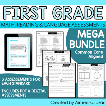 Preview of First Grade Math, Reading, & Language Assessments MEGA BUNDLE Distance Learning