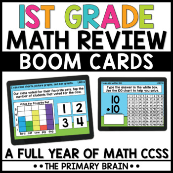 Preview of First Grade Math Review Boom Cards | Digital Centers Activities & Practice Games