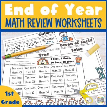 Preview of First Grade Math Review Worksheets End of the Year