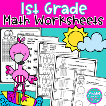 Preview of First Grade Math Review Worksheets
