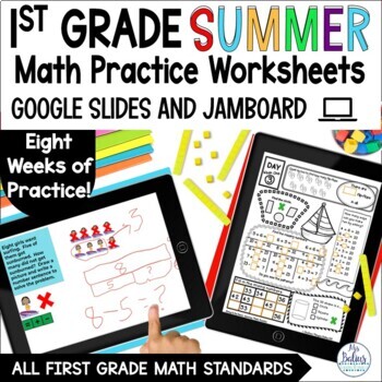 Preview of Summer Math Review Packet Digital 1st Grade