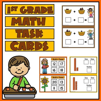 Preview of First Grade Math Task Cards | Autumn Activities for 1st Grade