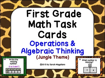 Preview of First Grade Math Task Cards (Jungle Theme) 2: Operations & Algebraic Thinking